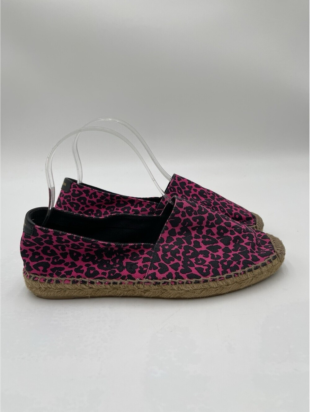 Saint Laurent pink and black canvas leopard print espadrilles Size 37
